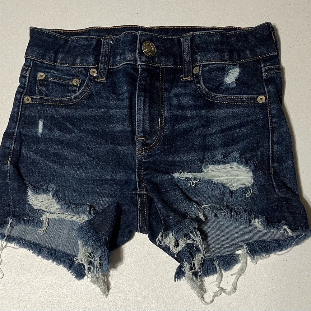 American Eagle Outfitters Dark Blue Distressed Jean Shorts